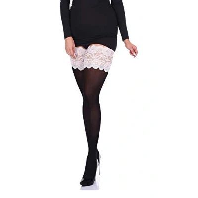 Image of JUST BEAUTY TOUCH Opaque Hold ups 100 Denier 15 cm Deep Lace Top New Size S 4XL Winter Autumn