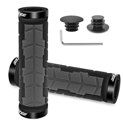 Image of REETEE Bike Handlebar Grips Non Slip Rubber Bicycle Handle Grip Aluminium Double Lock on, Ergonomic Mountain 22.2 mm for Scooters Road MTB BMX Foldable (gray)