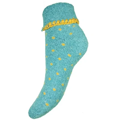 Image of Joya Luxurious Cuff Bed Wool Blend Socks UK 4 7 EU 36 40 Aqua With Yellow Spots