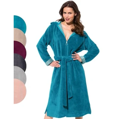 Image of Morgenstern Women&#039;s Bathrobe Front Zipper Luxury M Turquoise