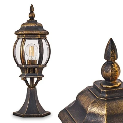 Image of Outdoor lamp Lentua, Bollard Light in Antique Look, cast Aluminium Brown/Gold with Plastic Discs, Path 50 cm, Retro/Vintage Garden lamp, E27 Socket, IP44, Without Bulb