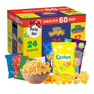 Image of Crisps Multipack Snack Box Bulk Buy Mega Walkers Snacks Variety of 60 Share Bag. with Topline Card for Birthday Party Food, Pub Snacks, Movie Night or Camping Trip