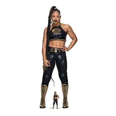 Image of SC4313 Bianca Belair Black Outfit EST WWE Lifesize Cardboard Cut Out With Mini Wrestler Cutout