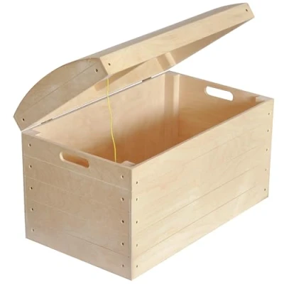 Image of Creative Deco Large Wooden Storage Box Pirate Treasure Chest 56.5 x 33 36.5 cm Plain Unpainted &amp; Unfinished with Hinged Lid Perfect Wood Memory Trunk Keepsake for Toys Tools or Art Craft