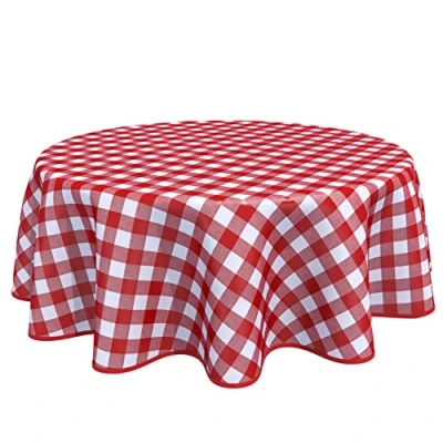 Image of Home Direct Round Oilcloth PVC Wipe Clean Tablecloth Table Cover Gingham Checkers 160cm 62&quot; Red