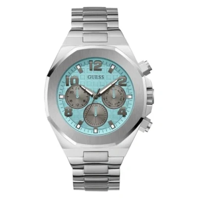 Image of Guess Empire Chronograph watch silvercoloured/blue sunray, Men&#039;s, Size: One Size, Silver coloured/blue sunray