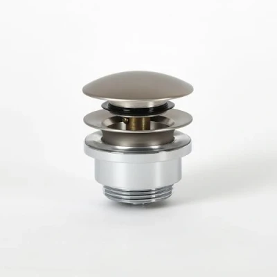 Image of Milano Modern Push Button Universal Slotted Unslotted Bathroom Basin Sink Waste Brushed Nickel