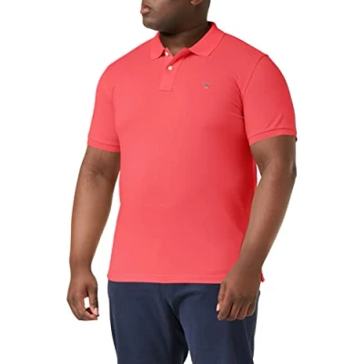 Image of GANT Men&#039;s Original Pique SS Rugger Polo Shirt, Watermelon Pink, S