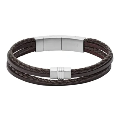 Image of Fossil Bracelet for Men Casual Texture, inner length 175mm 190mm black Leather Bracelet, JF02934040