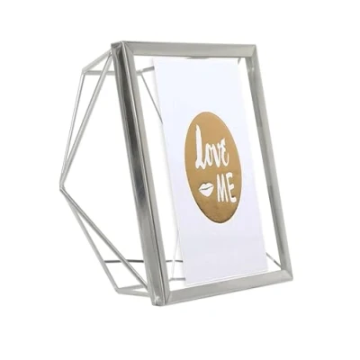 Image of Inov8 Framing Tarnish Resistant Silver Designer Geometric Back Floating Picture Frame Thin Edge Design for 6x6 inch (15x15cm) Photo