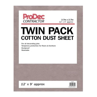 Image of ProDec Contractor 2 Pack 12ft x 9ft(3.6m 2.7m) Washable and Reusable Cotton Dust Sheet Drop Cloth Paint Painting Decorating Covering Floors Furniture,Absorbs Spills,DIY Professional