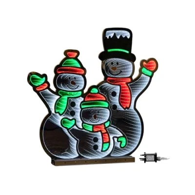 Image of 65cm Infinity Standing Snowmen Family on Metal Base with White, Red &amp; Green LEDs