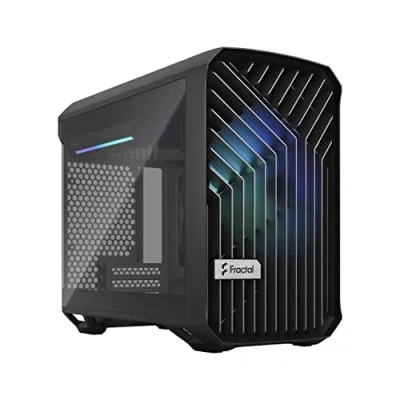 Image of Fractal Design Torrent Nano RGB Black Light tint tempered glass side panels Open grille for maximum air intake 180mm PWM fan included Type C mITX Airflow Mini Tower PC Gaming Case