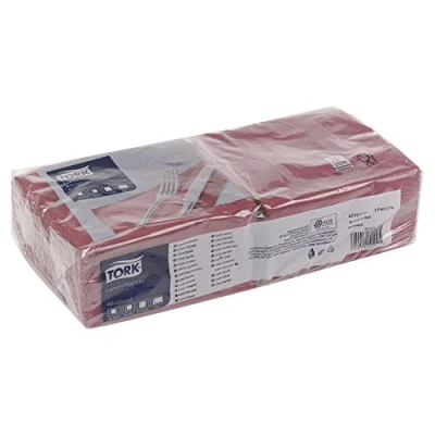 Image of Tork 477213 Lunch Napkins Advanced, Bordeaux Red, 2 Ply, 1/4 Fold, 32.8 cm Unfolded Length, Pack of 200
