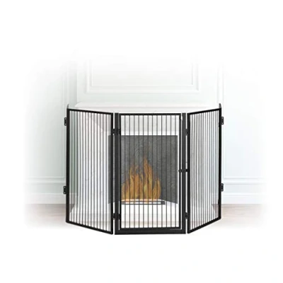 Image of Relaxdays Metal Fireplace Screen, 5 Panel Safety Barrier, Spark Guard for Babies and Pets, Steel, Black