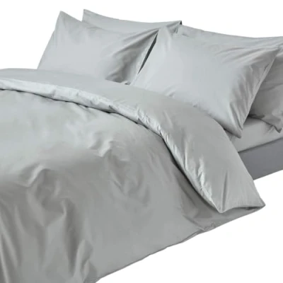 Image of HOMESCAPES Silver Grey Pure Egyptian Cotton Duvet Cover Set King Size 200 TC 400 Thread Count Equivalent 2 Pillowcases Included Quilt Bedding