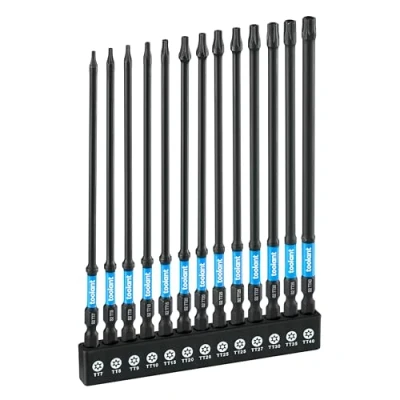Image of toolant 6&quot; Impact Long Torx Bit Set 13pcs (TT7 TT40), 1/4 Hex Shank S2 Steel Security Set, Tamper Proof Star with CNC Machined Tips, Magnetic Holder and Storage Box