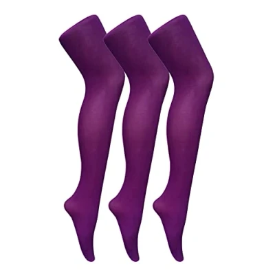 Image of Sock Snob 3 Pair Multipack Womens Coloured Opaque 80 Denier Tights Plain Block Colour (XL, Imperial Purple)
