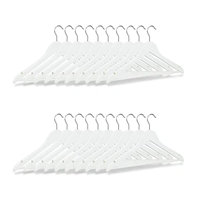 Image of Relaxdays Wooden Coat Hanger Set, Pack of 20 Clothes Hangers for Trousers and Shirts, H x W D: 23 44 1 cm, White