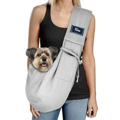 Image of CUBY Puppy Dog Carrier, Double Ring Pet Sling Carrier for Small Medium Dogs Hands free Cat Comfortable Widen Shoulder Strap sided Below 8kg(Double Grey, Adjustable)