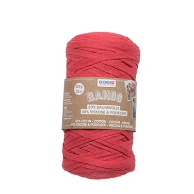 Image of Glorex Bands Macrame, Super Soft Yarn Made from 60% cotton/40% Viscose, for Crocheting, Knitting, Knotting and Textile Designing, 250 g, Approx. 125 m, red, Rayon Cotton