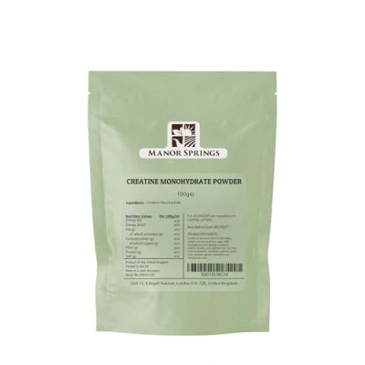 Image of Creatine Monohydrate Powder 100g, Supplement, Micronized Creatine, Powder, Unflavoured, 5000mg Per Serv (5g), 20 Servings by Manor Springs