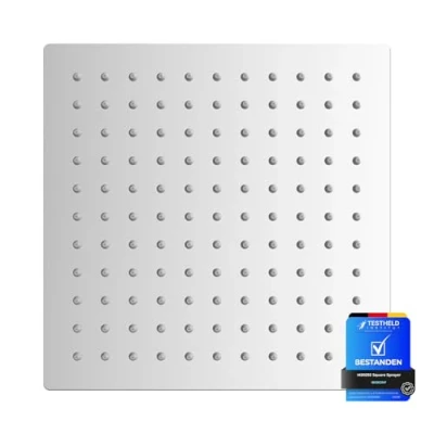 Image of Ibergrif M20292 Rain Shower Head, 8 Inch Square Fixed Showerhead, 304 Stainless Steel Ultra Thin Top Spray Head with 100 Silicone Jets for Bathroom, Chrome