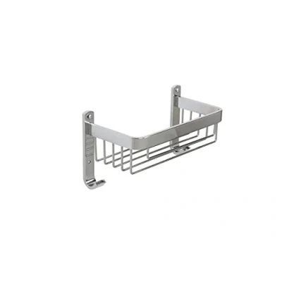 Image of Croydex Aluminium Large Basket Bathroom Storage Solution, Wall Mounted Shower Caddy with Hooks, Chrome Accessory, Rust Free, Includes Plugs &amp; Screws, 5kg Load