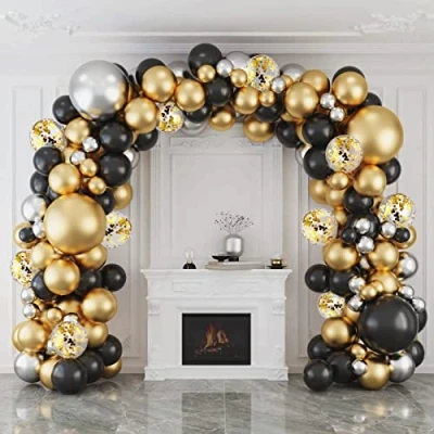 Image of Balloon Arch kit, 127pcs Black Gold Garland Silver Birthday Balloons Set For Men Boys Party Decoration, Wedding,Graduation, Anniversary,Retirement,New Year
