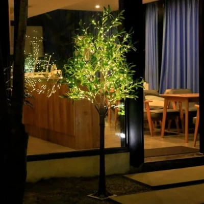 Image of Somsiwey Lighted Eucalyptus Tree Artificial 6FT 300 LED Lights for Indoor Decoration, Green Fake with Remote Control Christmas Wedding Holiday Party Decor