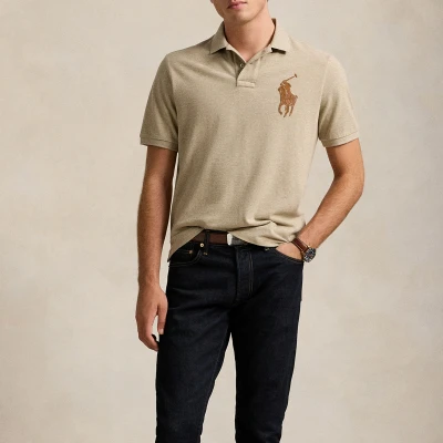 Image of Polo Ralph Lauren Classic FIT Leatherpony Shirt shirt, Men&#039;s, Size: Small, Tuscan beige heather