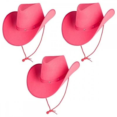Image of Pack of 3 x PINK Texan Cowboy Hats : Adult Unisex Wild West Rodeo Cowgirl Mens Womens Fancy Dress Accessory …