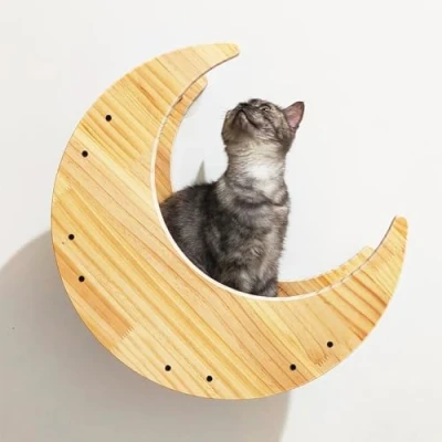 Image of DYUNCZ Cat Wall Furniture, Steps With Hemp Rope Covered, Stairs, Mounted Hammock, Shelves for Sleeping, Climbing and Lounging (Color : Moon bed)