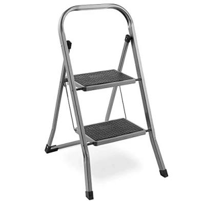 Image of VonHaus 2 Step Steel Ladder Anti Slip Feet Easy to Store Foldable Design Ideal for Home/Kitchen/Garage 150KG Max Capacity