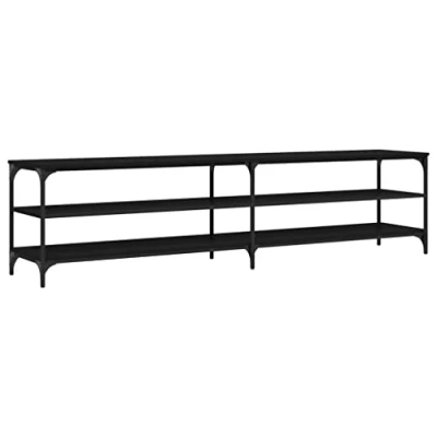 Image of vidaXL TV Cabinet Black Engineered Wood &amp; Metal Wall Mounted Storage Unit for Living Room 200x30x50 cm