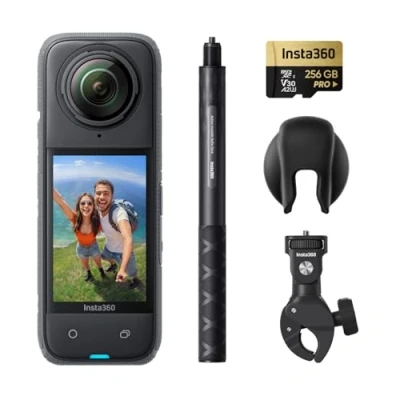 Image of Insta360 X4 Motorcycle Bundle 8K Waterproof 360 Action Camera, 4K Wide Angle Video, Invisible Selfie Stick, Removable Lens Guards, 135 Min Battery Life, AI Editing, Stabilization, for Sports, Travel