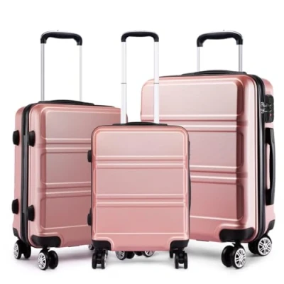 Image of Kono Fashion Luggage Set of 3 Pcs Lightweight ABS Hard Shell Trolley Travel Case with TSA Combination Lock and 4 Spinner Wheels 20&quot; 24&quot; 28&quot; Suitcase (3 Set, Nude)