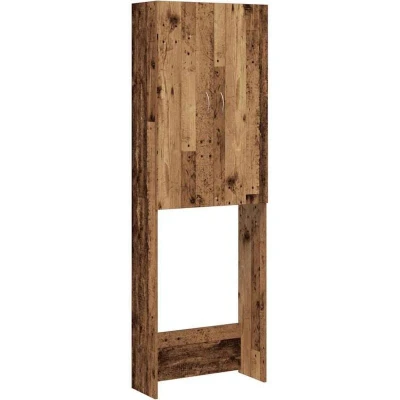 Image of vidaXL Washing Machine Cabinet Engineered Wood Storage Unit for Bathroom/Laundry Room 3 Compartments Old 64x25.5x190 cm