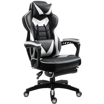 Image of Vinsetto Gaming Chair Ergonomic Reclining W/Manual Footrest Wheels Stylish Office White