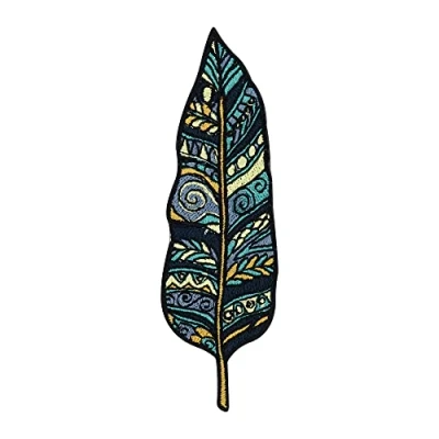 Image of Blue Patterned Feather Iron on Patch Bird Patches,Indian Ironable Patch, Embroidery Badges for Children and Adults Finally Home
