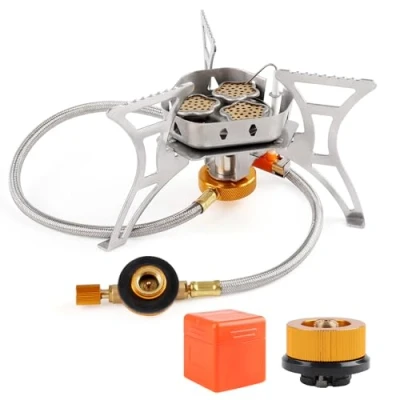 Image of 5800W Camping Gas Stove, Portable Windproof Backpacking Burner Cooking Stoves Folding Wild Camp for BBQ Outdoor Hiking Fishing Picnic with Piezo Ignition Adapters Converter