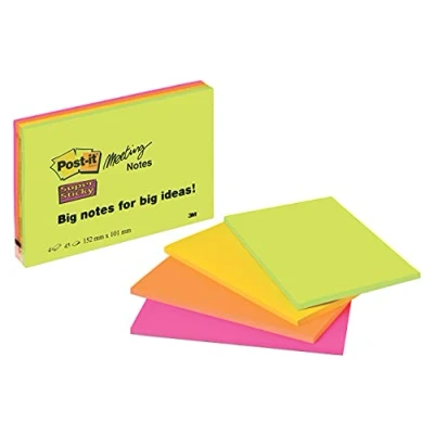 Image of Post it Super Sticky Notes, Double the Sticking Power, Extra Large, 4 Pads, 180 Sheets, 152 mm x 101 mm, Green, Orange, Pink, Yellow Colors Self Notes for Walls, Monitors and Fridge