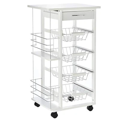 Image of HOMCOM Rolling Kitchen Cart, Utility Storage Cart with 4 Basket Drawers &amp; Side Racks, Wheels for Dining Room, White