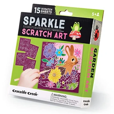 Image of Crocodile Creek Garden Themed Scratch Art for Kids Ages 5 Years and Up Fun Educational Kit Includes 15 Sheets, Wodden Stylus, Cards &amp; Pages