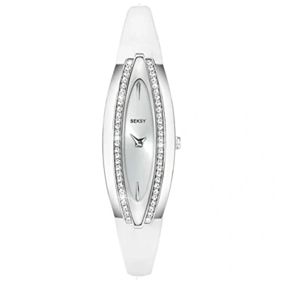 Image of Seksy Women&#039;s 18.00mm Quartz Watch with Silver Analogue dial and White Leather Strap 2566