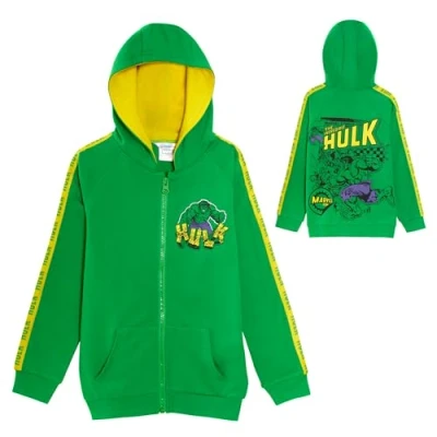 Image of The Incredible Hulk Boys Hooded Jacket Green/Yellow 3 4 Years