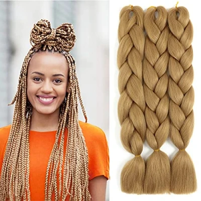 Image of WoWCFyyds Braiding Hair Kanekalon 3 Packs Ombre Jumbo 24 inch Professional Extension For Women Crochet Twist Braids Synthetic Hair（Strawberry Blonde ）