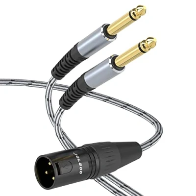 Image of JOLGOO XLR Male to Dual 1/4&quot; TS Mono Y Splitter Microphone Cable, 6.35mm Adapter Cord, 2 Meters