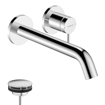 Image of Hansgrohe 73351000 Tecturis S Single Lever Basin Mixer for Concealed Installation Wall Mounted EcoSmart+ with spout 22,5 cm, Chrome, Discharge Length 22.5cm