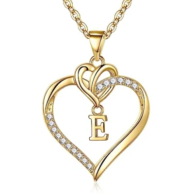 Image of TINGN Heart Necklaces for Women Girls, Dainty Necklace 14K Gold Plated Initial E Pendant Teen Girls Jewelry Gifts